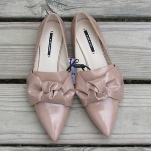 Zara Basic Tan Slip On Flats with Bow Detail NWT